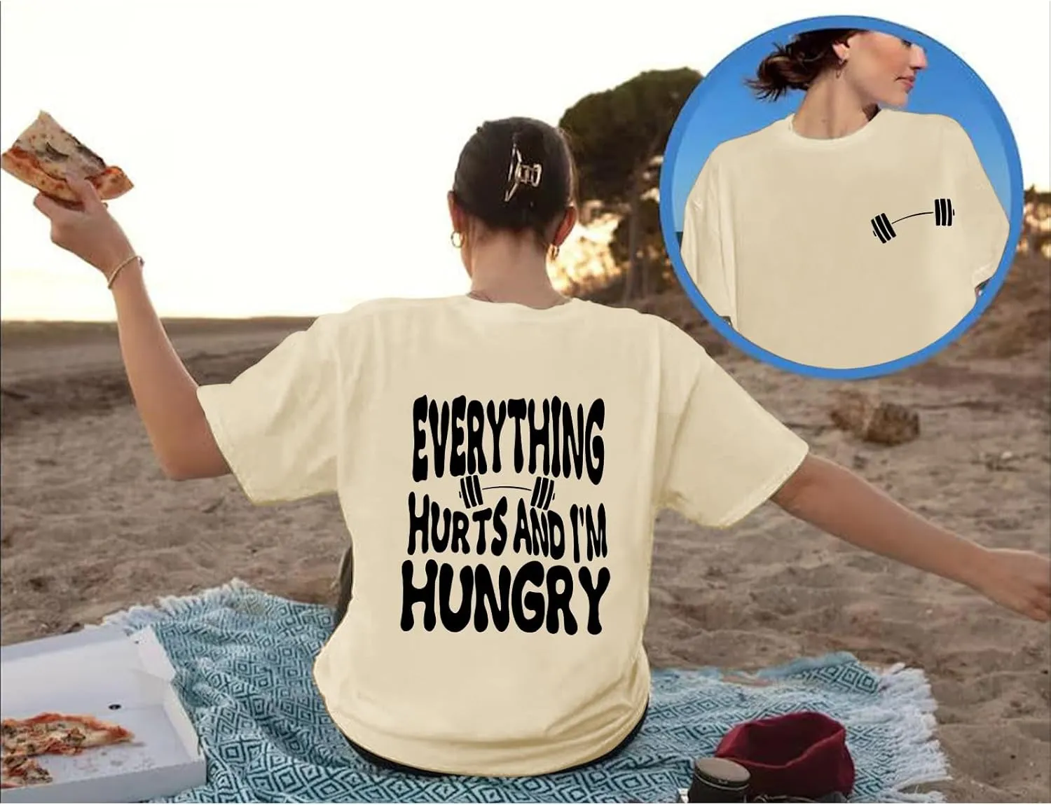 Funny Workout Gym Shirts Women Oversized Weightlifting Graphic Tshirt Everything Hurts and I'm Hungry Tee Tops