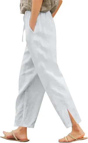 FZVYD Linen Pants for Women 2025 Summer High Waist Elastic Straight Leg Lounge Pant Casual Loose Lightweight Beach Trousers
