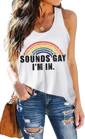 Gay Pride Tank Top Women Rainbow Sounds Gay Im in Tanks LGBT Equality Sleeveless Tee Tops