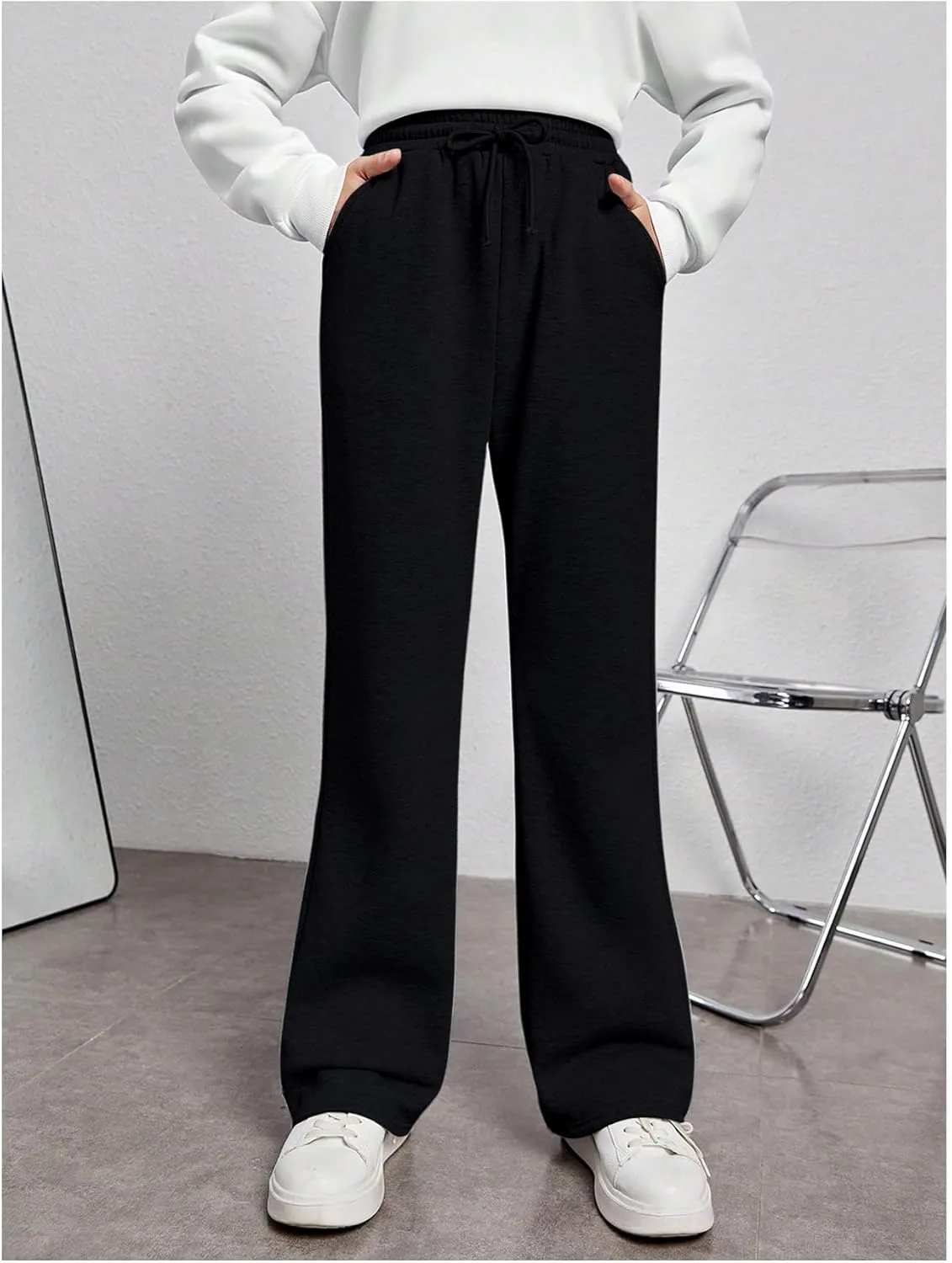 Girl's Jogger Sweatpants High Waist Wide Leg Baggy Pants Casual Gym Workout Pants