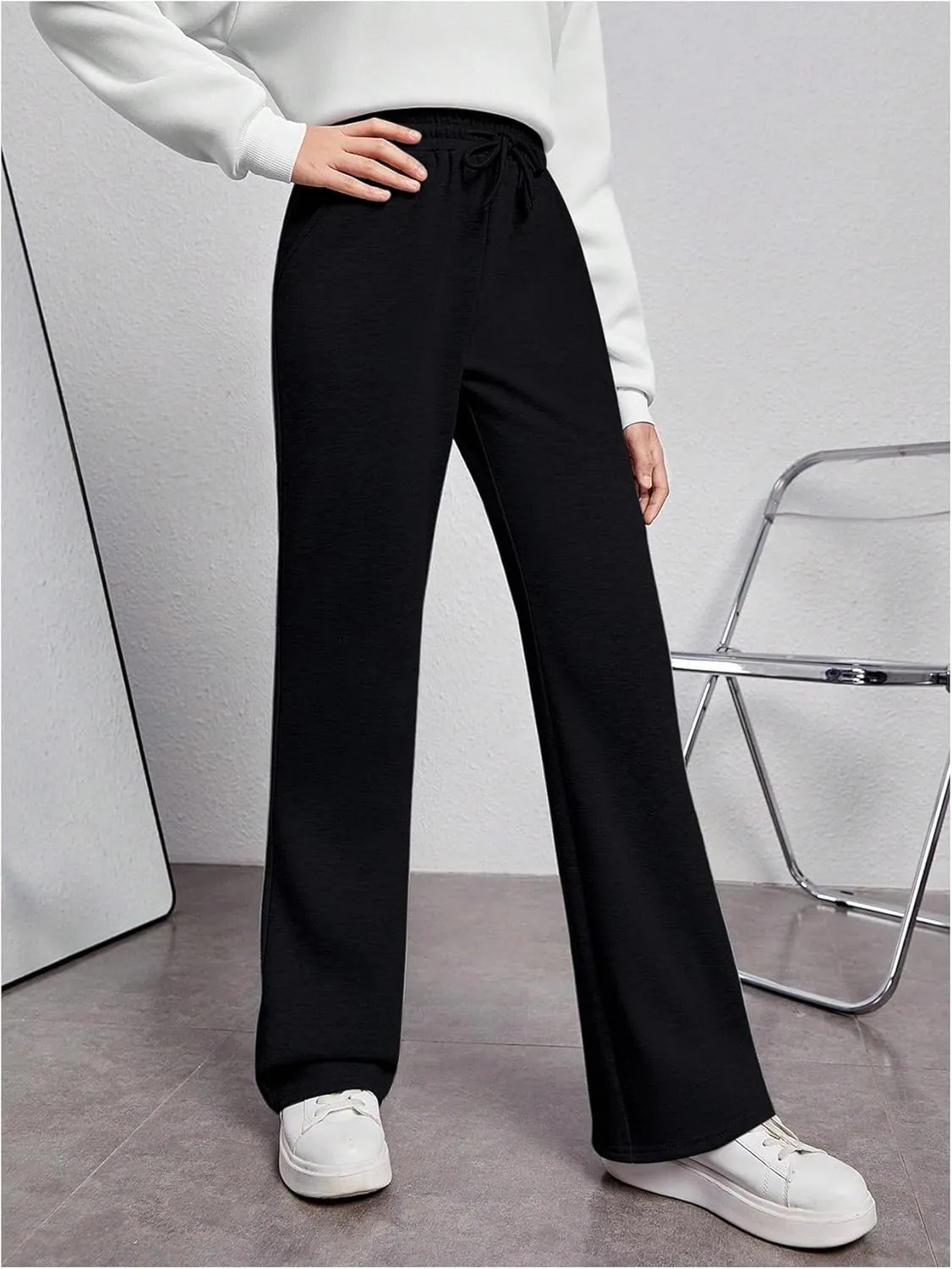 Girl's Jogger Sweatpants High Waist Wide Leg Baggy Pants Casual Gym Workout Pants