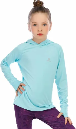 Girls Long Sleeve Shirt UPF50  Lightweight Hoodie Thin Active Tee Workout Running Pullover Top with Thumb Hole 3-12Years