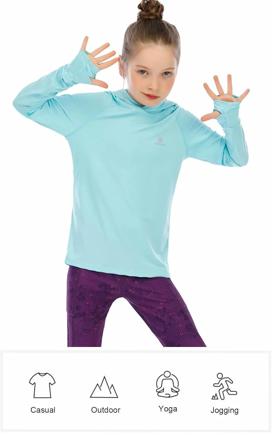 Girls Long Sleeve Shirt UPF50  Lightweight Hoodie Thin Active Tee Workout Running Pullover Top with Thumb Hole 3-12Years