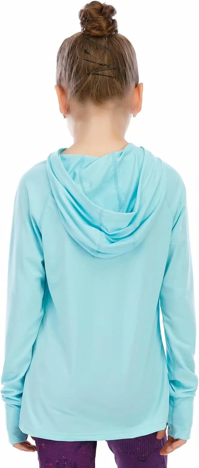 Girls Long Sleeve Shirt UPF50  Lightweight Hoodie Thin Active Tee Workout Running Pullover Top with Thumb Hole 3-12Years