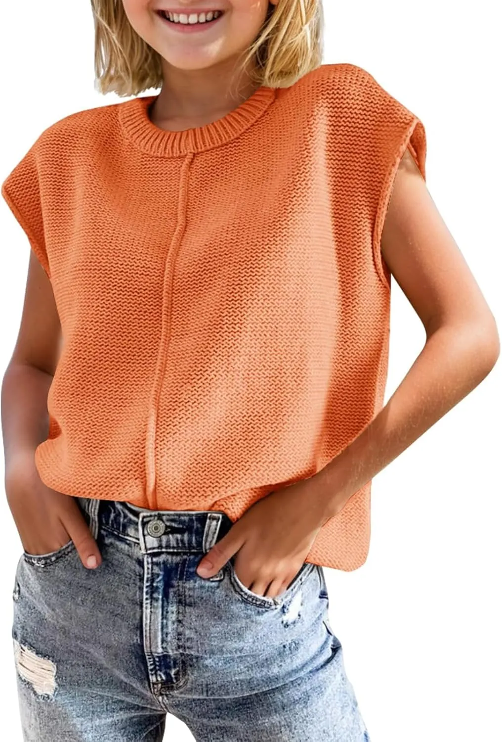 Girls Summer Cap Sleeve Tops Cute Casual Crew Neck Loose Knit Lightweight Teen Vests Fashion Shirts Tee Tops