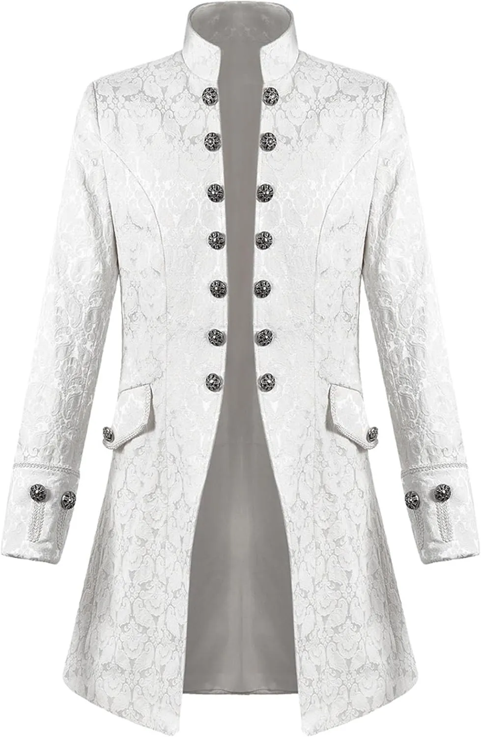 Gothic Embroidery Jacket for Men Steampunk Overcoat Double-Breasted Outwear Vintage Trench Coat Halloween Costume
