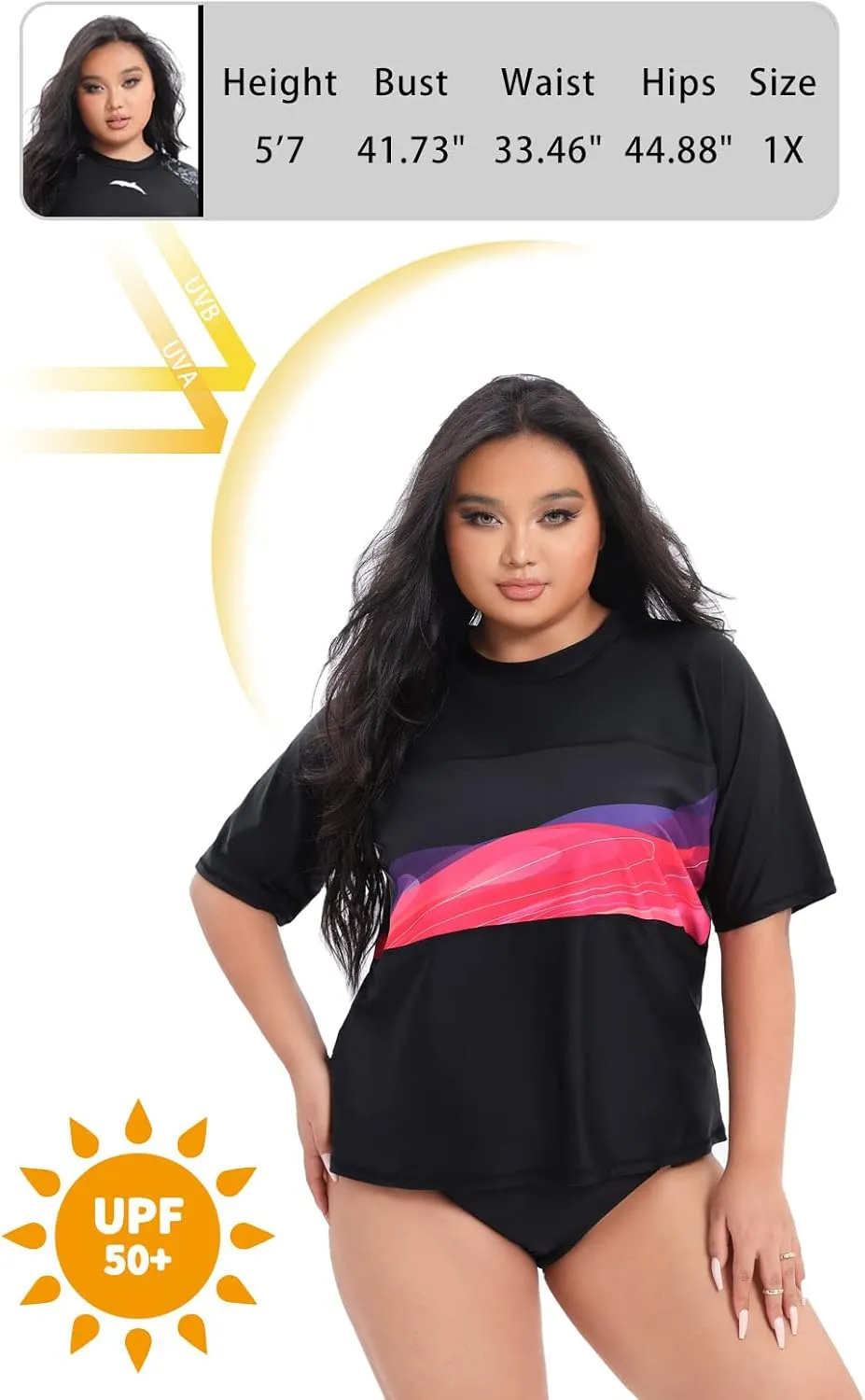 Halcurt Women's Plus Size Short Sleeve Rash Guard Swim Shirts Top Only Loose Fit Swim Tee UPF50  Swimsuit