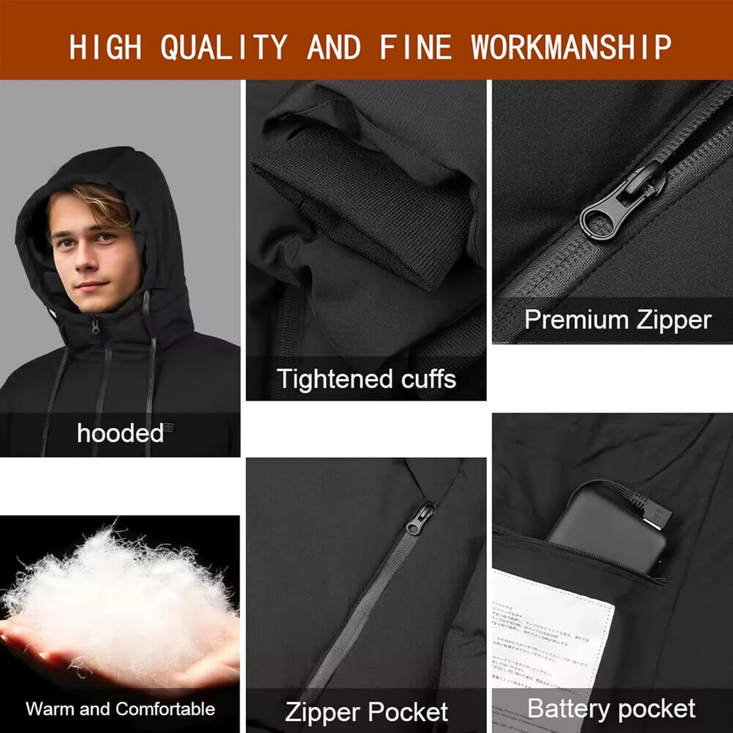 Heated Jackets for Men Women with Battery Pack 10000mAh, Electric Heated Coat for Men Women Heating Coat Heat Jacket
