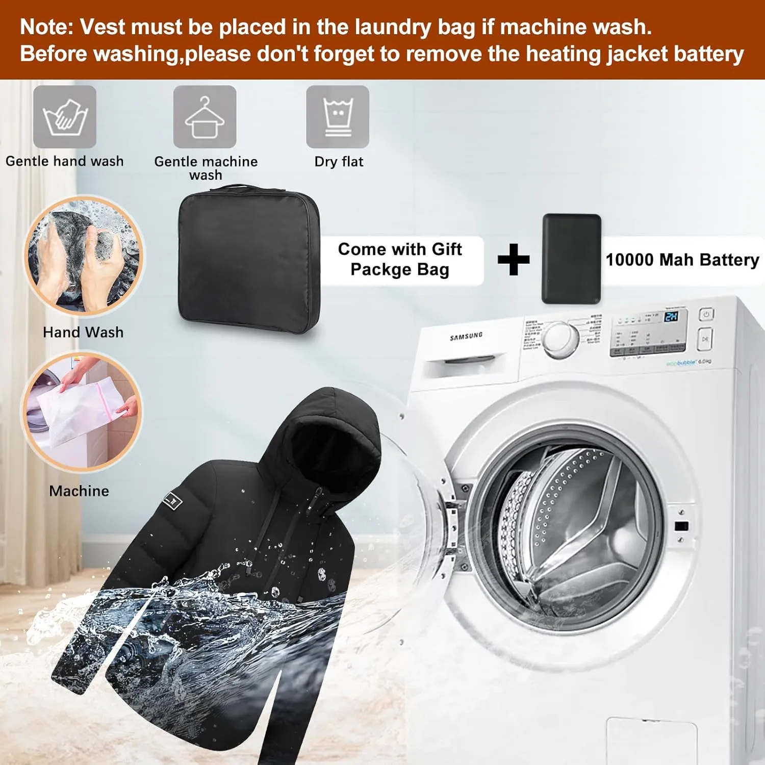 Heated Jackets for Men Women with Battery Pack 10000mAh, Electric Heated Coat for Men Women Heating Coat Heat Jacket