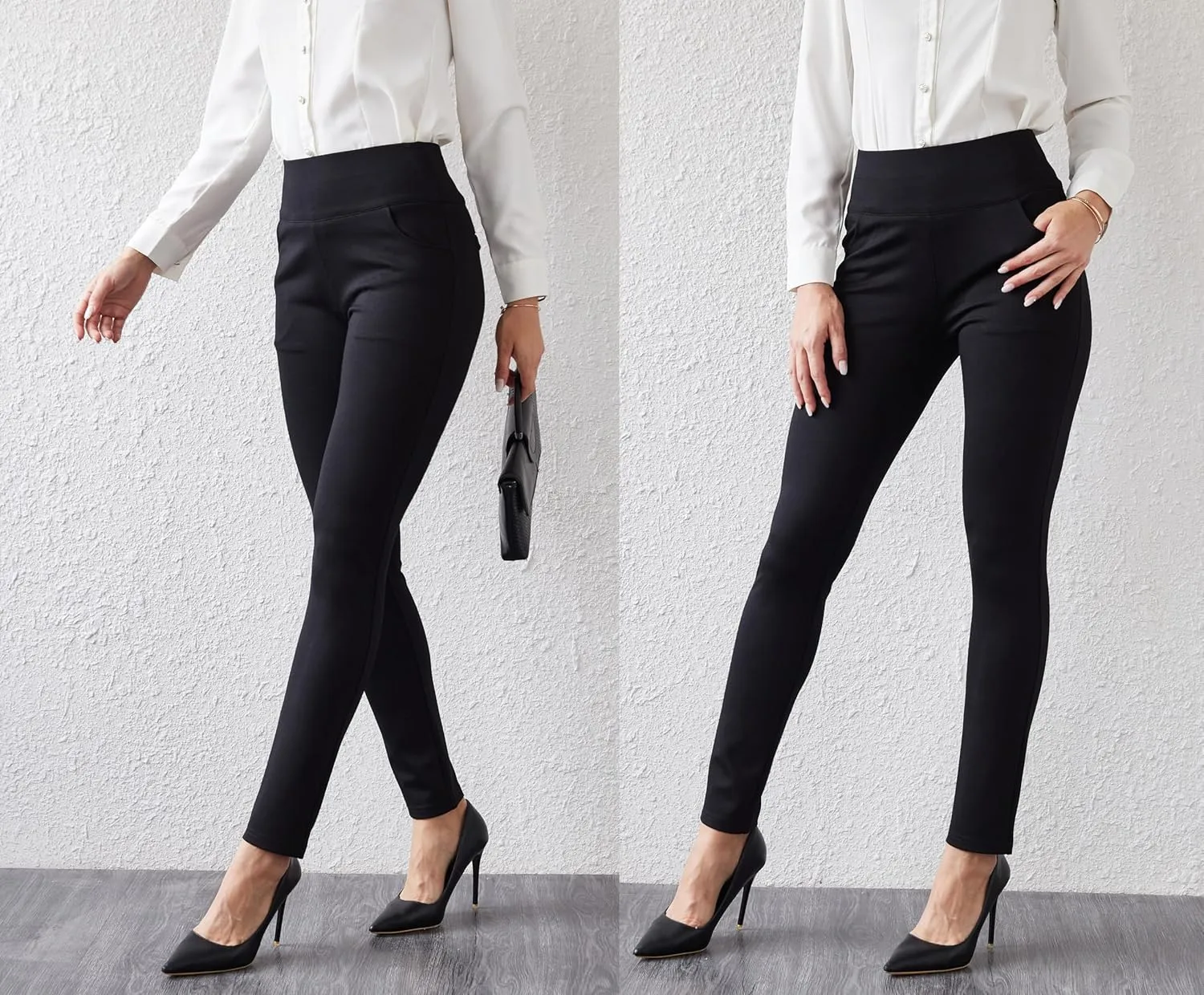 heipeiwa Women's Dress Pants Skinny High Waist Pull on Pants with Pockets Comfort Stretch Slim Fit Work Pants