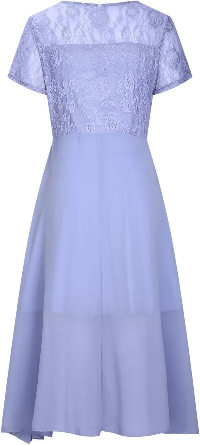 HGps8w Mother of The Groom Dresses for Wedding Half Sleeves Lace Appliques High Low Chiffon Scoop Neck Formal Evening Dress