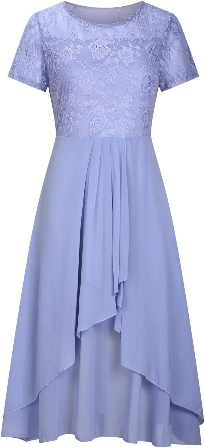 HGps8w Mother of The Groom Dresses for Wedding Half Sleeves Lace Appliques High Low Chiffon Scoop Neck Formal Evening Dress