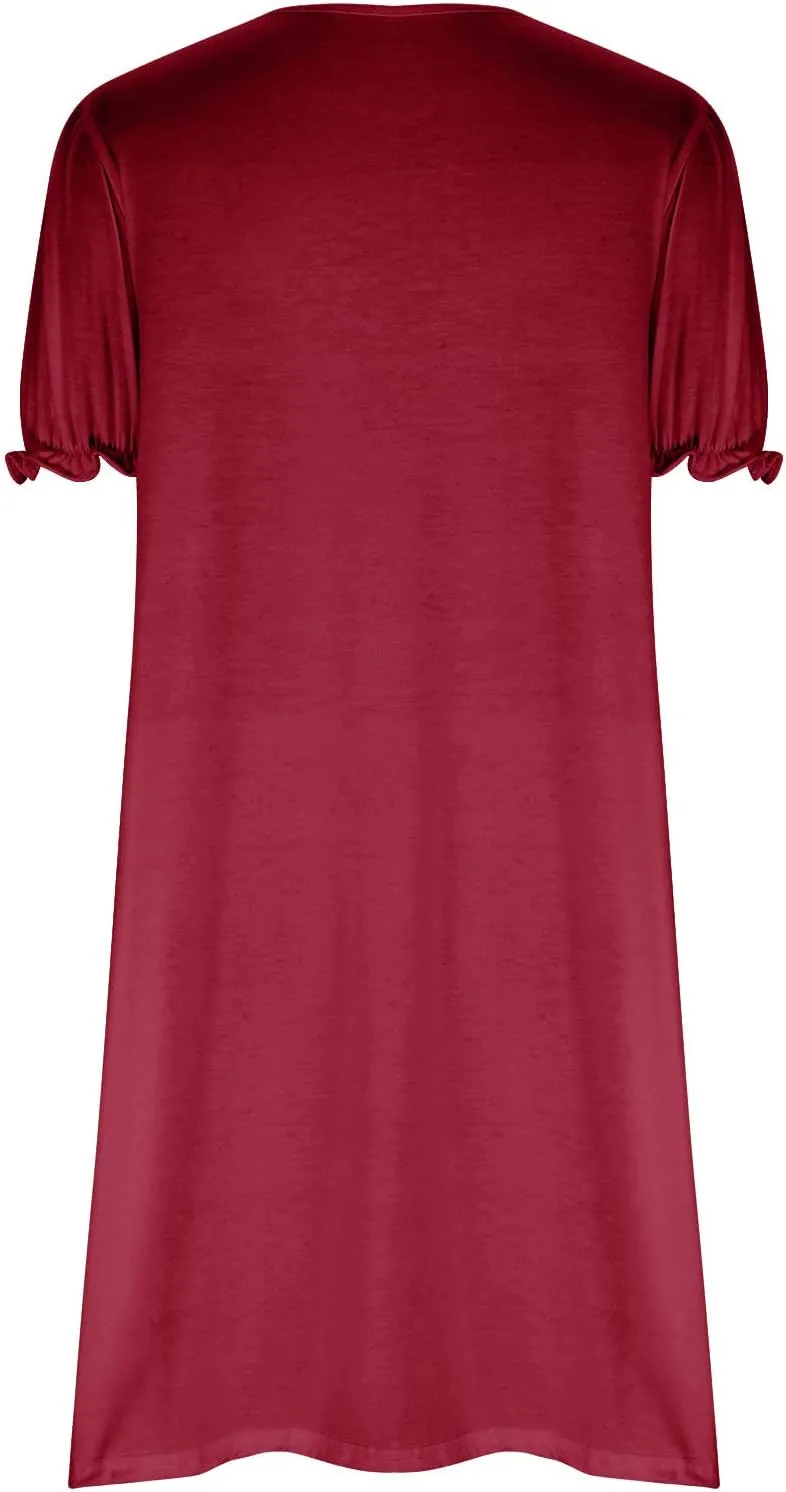 HGps8w Women's 2025 Casual Summer Dresses Cute Ruffle Hem V Neck Short Sleeve Solid Color A-Line Beach Sundress with Pockets