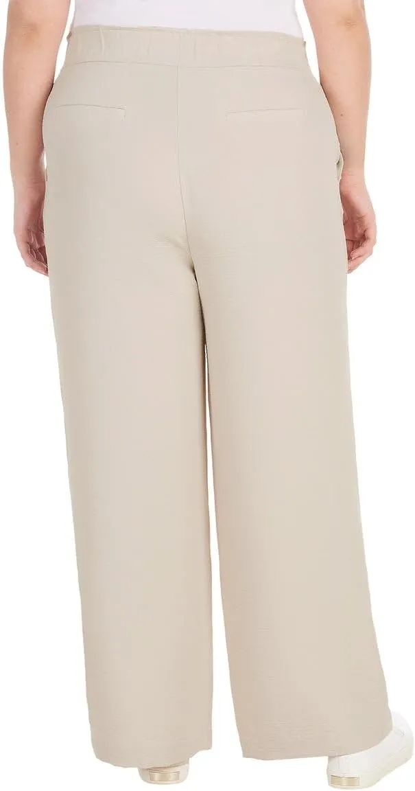 Hilary Radley Women's Wide Leg Crinkle Pants with Elasticwaistband