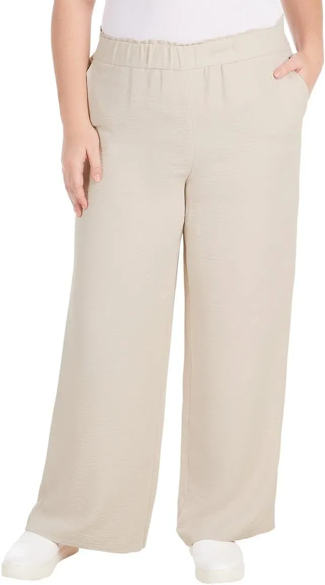 Hilary Radley Women's Wide Leg Crinkle Pants with Elasticwaistband