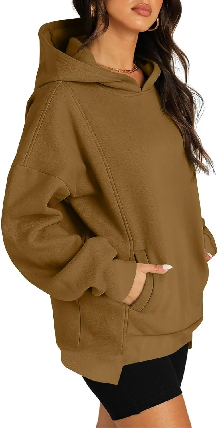 Hoodies for Women Winter Loose Comfy Fleece Oversized Sweatshirt Long Sleeve Drop Shoulder Fleece Pullover Sweaters