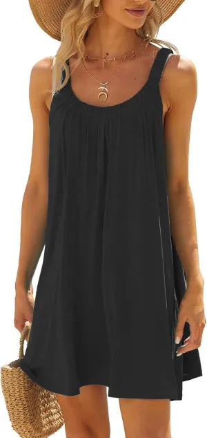 Hvyesh Summer Dresses for Women Casual Beach Sleeveless Pockets Casual Loose Spaghetti Strap Tank Dress Knee Length Sundress