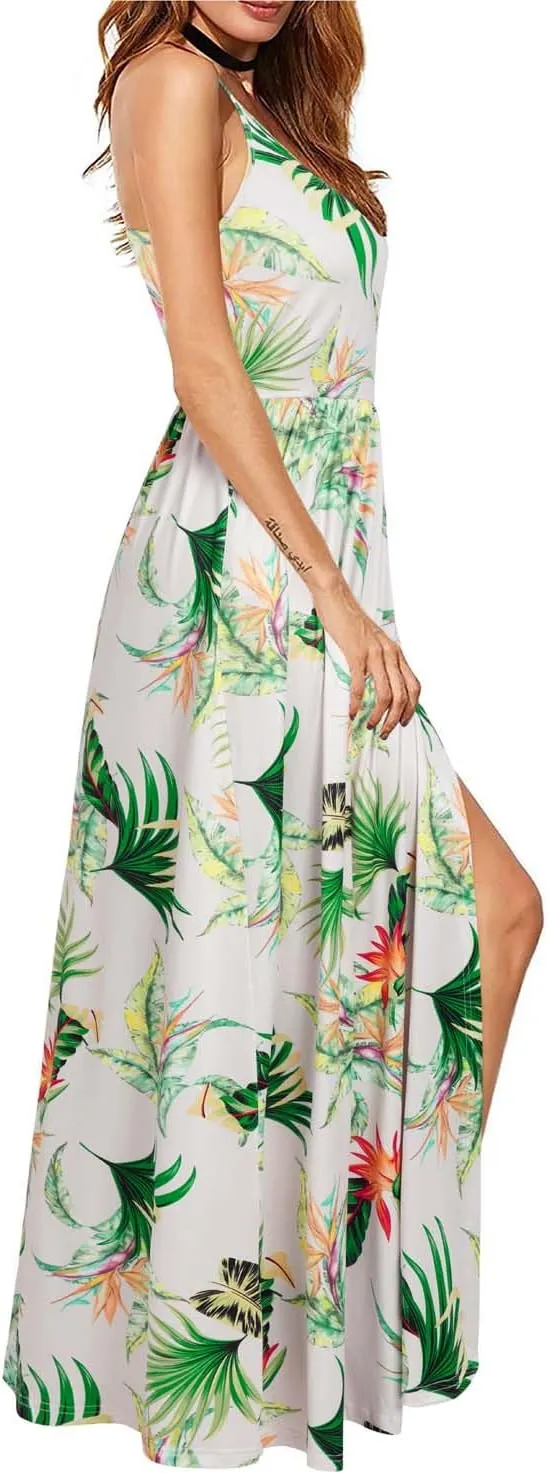 II ININ Women's 2025 Maxi Sundresses Summer Beach Long Wrap V-Neck Floral/Solid Casual Dress for Women