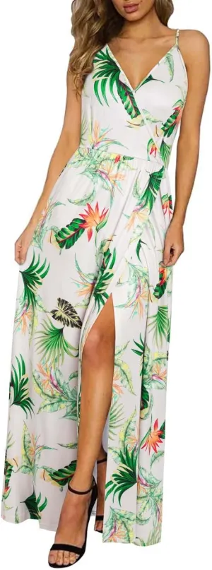 II ININ Women's 2025 Maxi Sundresses Summer Beach Long Wrap V-Neck Floral/Solid Casual Dress for Women