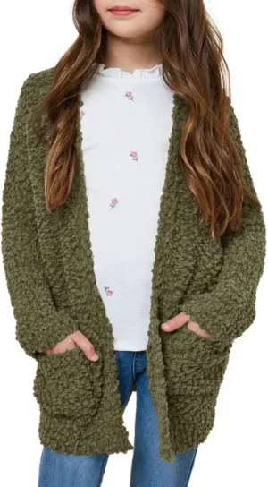 Imily Bela Girls Cardigan Open Front Popcorn Knit Long Sleeve Sweaters Coat with Pockets