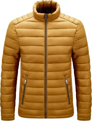 JEShifangjiusu Men Winter Cotton Padded Jacket Casual Stand Collar Hoodless Zipper Pocket Coat Thicken Long Sleeve Coats, Yellow, 3X-Large