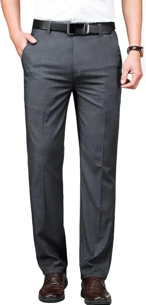 JEShifangjiusu Men's 4-Way Stretch Dress Pant Slim Fit Flat Front Dress Pant Skinny Fit Cotton Business Chino Pant (42,Grey), Grey, 42