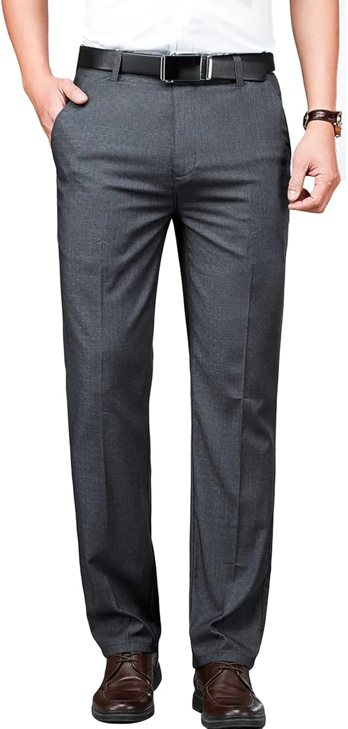 JEShifangjiusu Men's 4-Way Stretch Dress Pant Slim Fit Flat Front Dress Pant Skinny Fit Cotton Business Chino Pant (42,Grey), Grey, 42