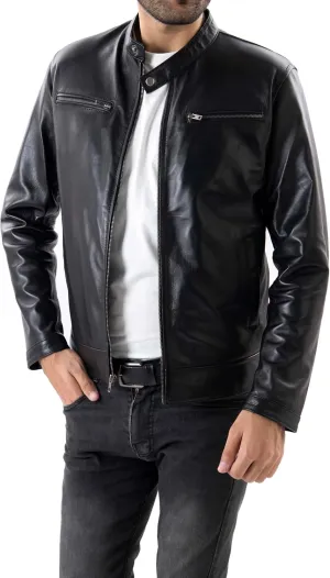 Jild Classical Single Piece Lambskin Leather Jacket Men - Everyday Wear Snap Tab Collar Mens Motorcycle Leather Jacket