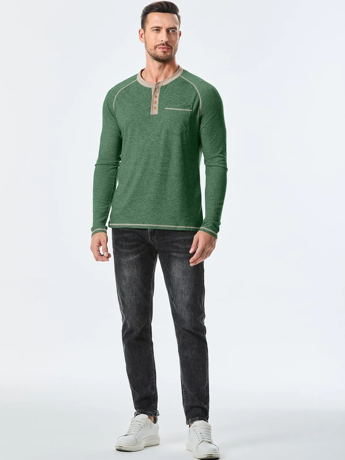JMIERR Men's Henley Long/Short Sleeve T-Shirt Stretch Cotton Casual Pullover Tee Shirts with Pockets