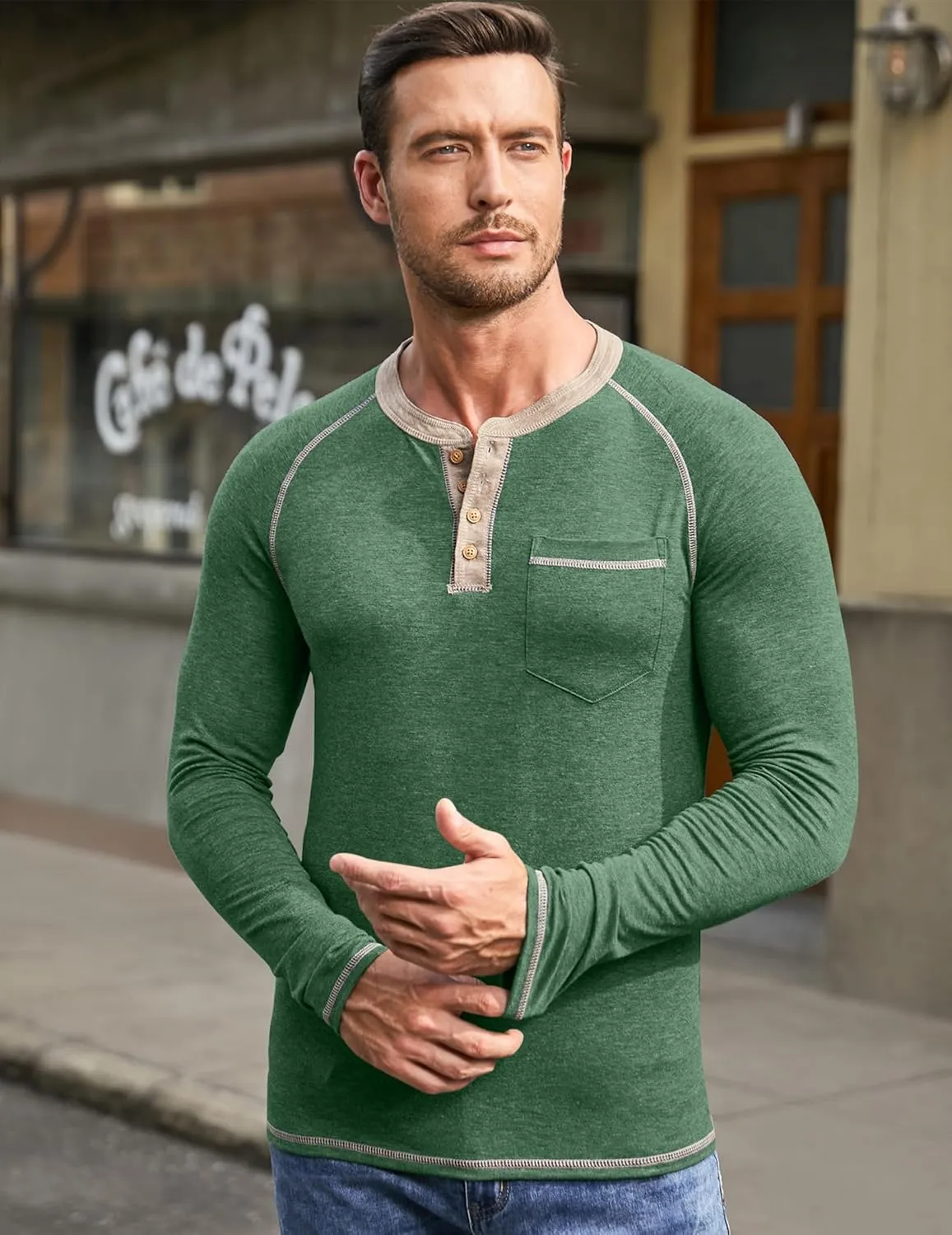 JMIERR Men's Henley Long/Short Sleeve T-Shirt Stretch Cotton Casual Pullover Tee Shirts with Pockets