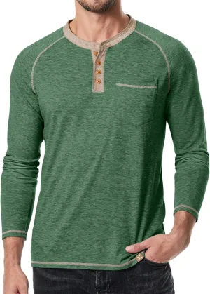 JMIERR Men's Henley Long/Short Sleeve T-Shirt Stretch Cotton Casual Pullover Tee Shirts with Pockets