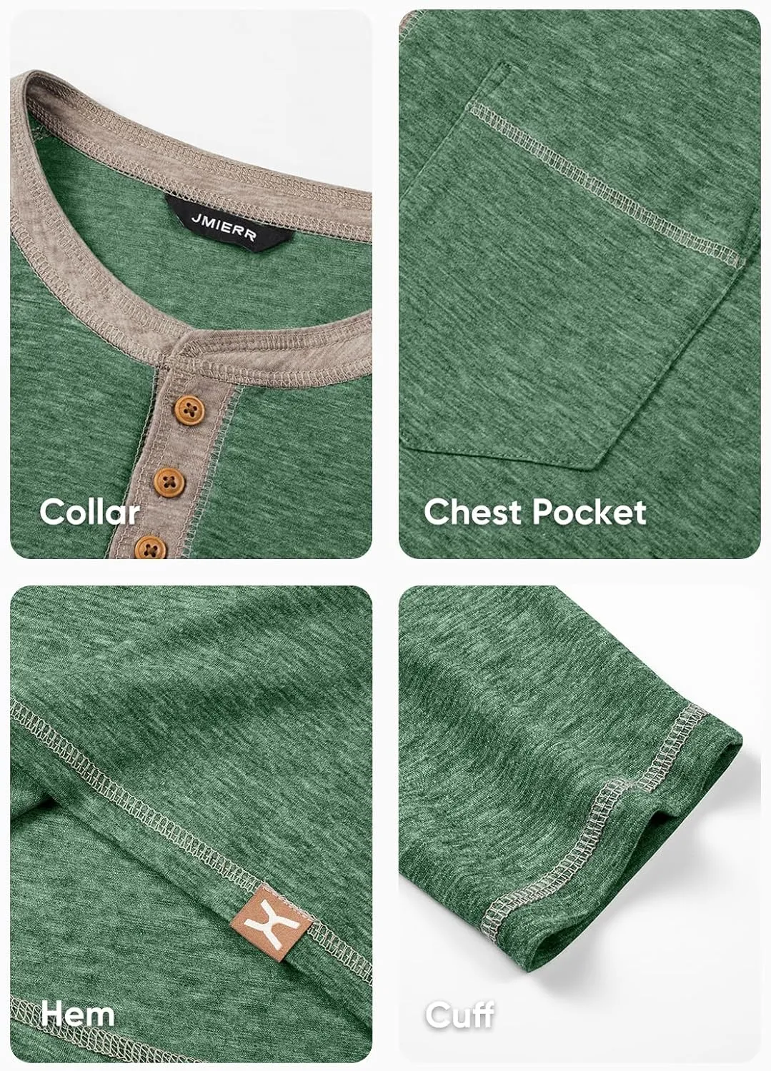 JMIERR Men's Henley Long/Short Sleeve T-Shirt Stretch Cotton Casual Pullover Tee Shirts with Pockets