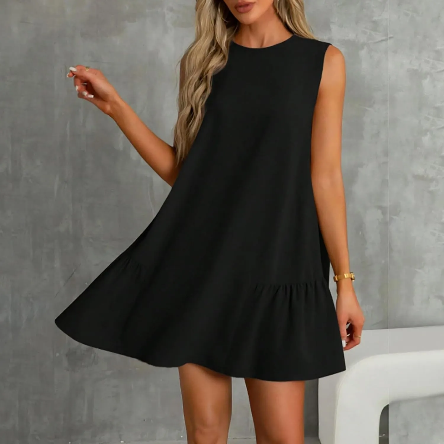 JOAU Summer Dresses for Women 2025 Crew Neck Sleeveless Keyhole Back Beach Sundress Casual Flowy Ruffle Hem Mini Tank Dress