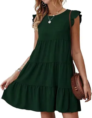 JOAU Women's 2024 Summer Casual Dresses Ruffle Cap Sleeve Crew Neck Loose Fit Sundress Flowy Tiered Swing Beach Mini Dress