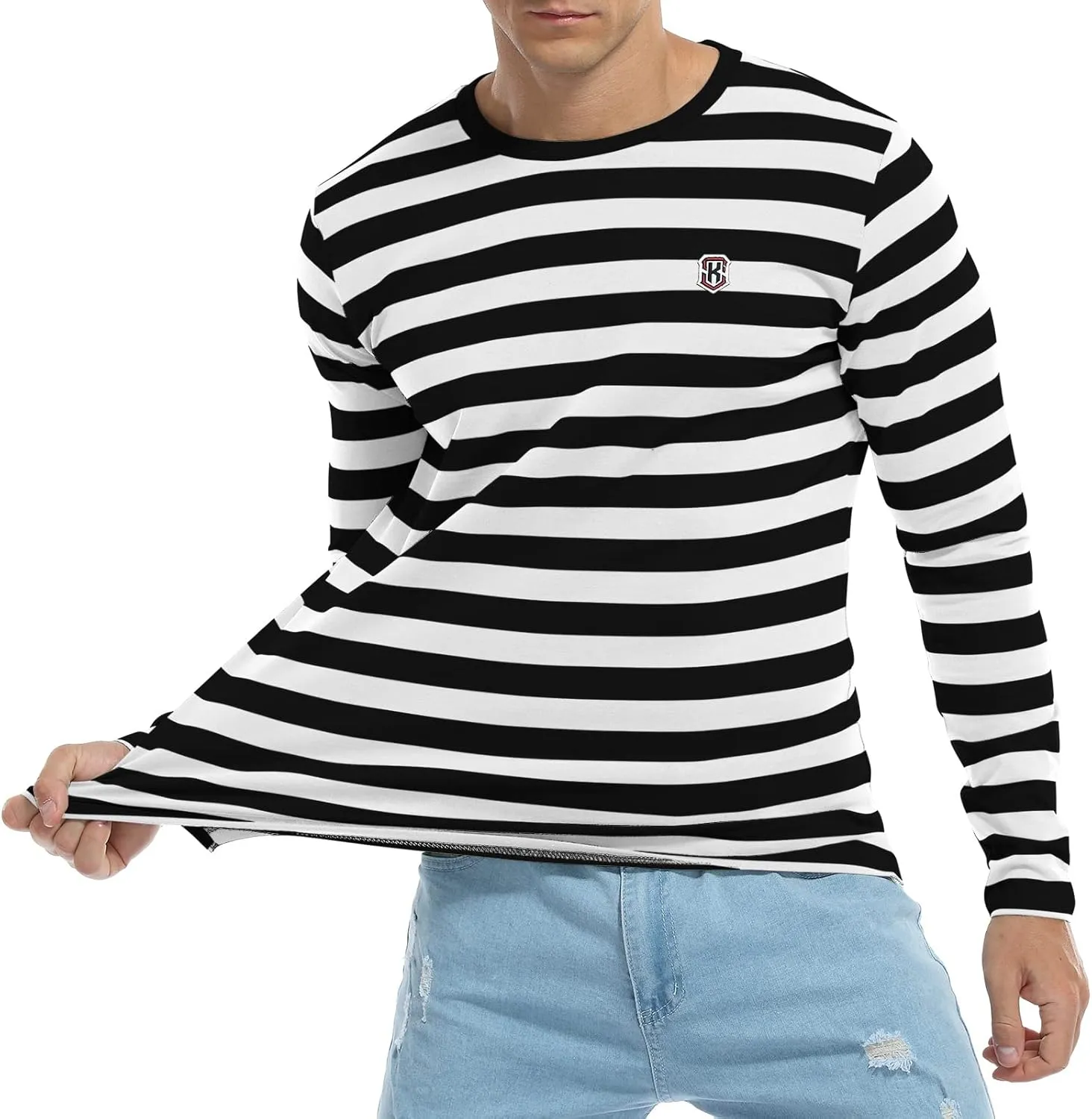 KESIHAN Men's Casual Striped Shirts Crewneck Long Sleeve Basic T-Shirt Basic Daily Work Stripe Tee Tops