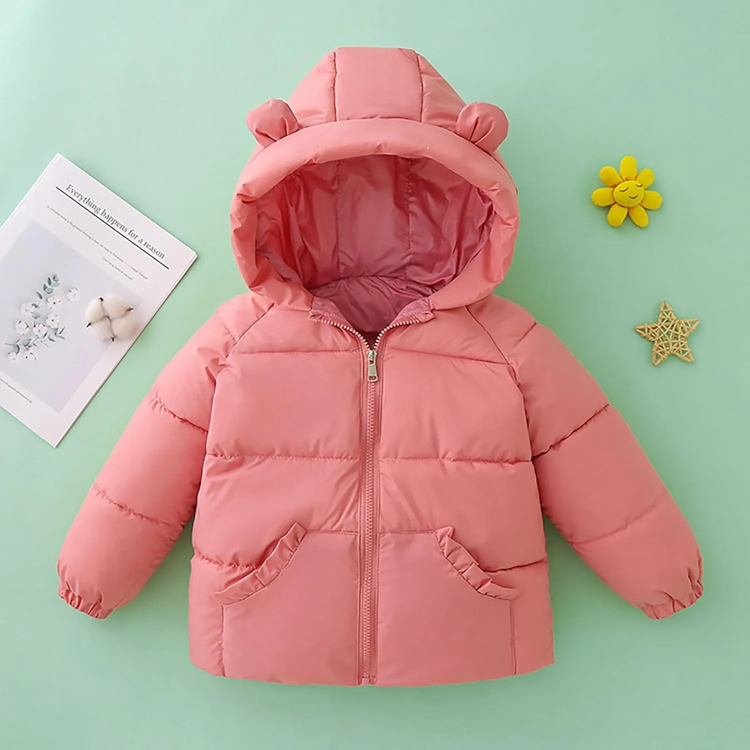 Kids Toddler Baby Girls Winter Warm Thick Solid Cotton Long Sleeve Padded Jacket Coat Clothes Girls Winter Coat