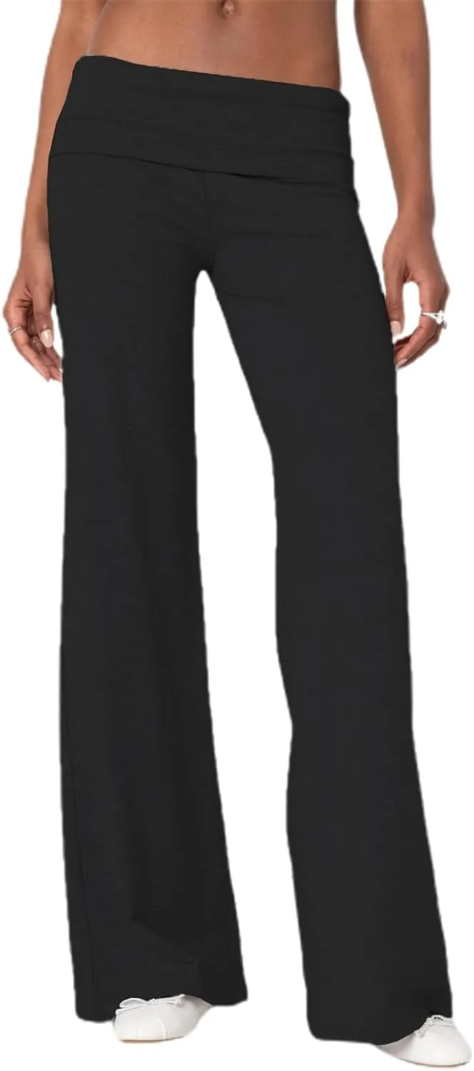 KMBANGI Women Skinny Pants Fold Over Bootcut Stretchy Yoga Flare Leggings Long Y2k Joggers Sweatpants Lounge Streetwear
