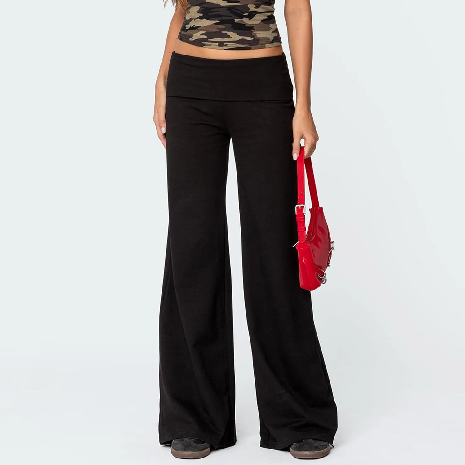 KMBANGI Women Skinny Pants Fold Over Bootcut Stretchy Yoga Flare Leggings Long Y2k Joggers Sweatpants Lounge Streetwear