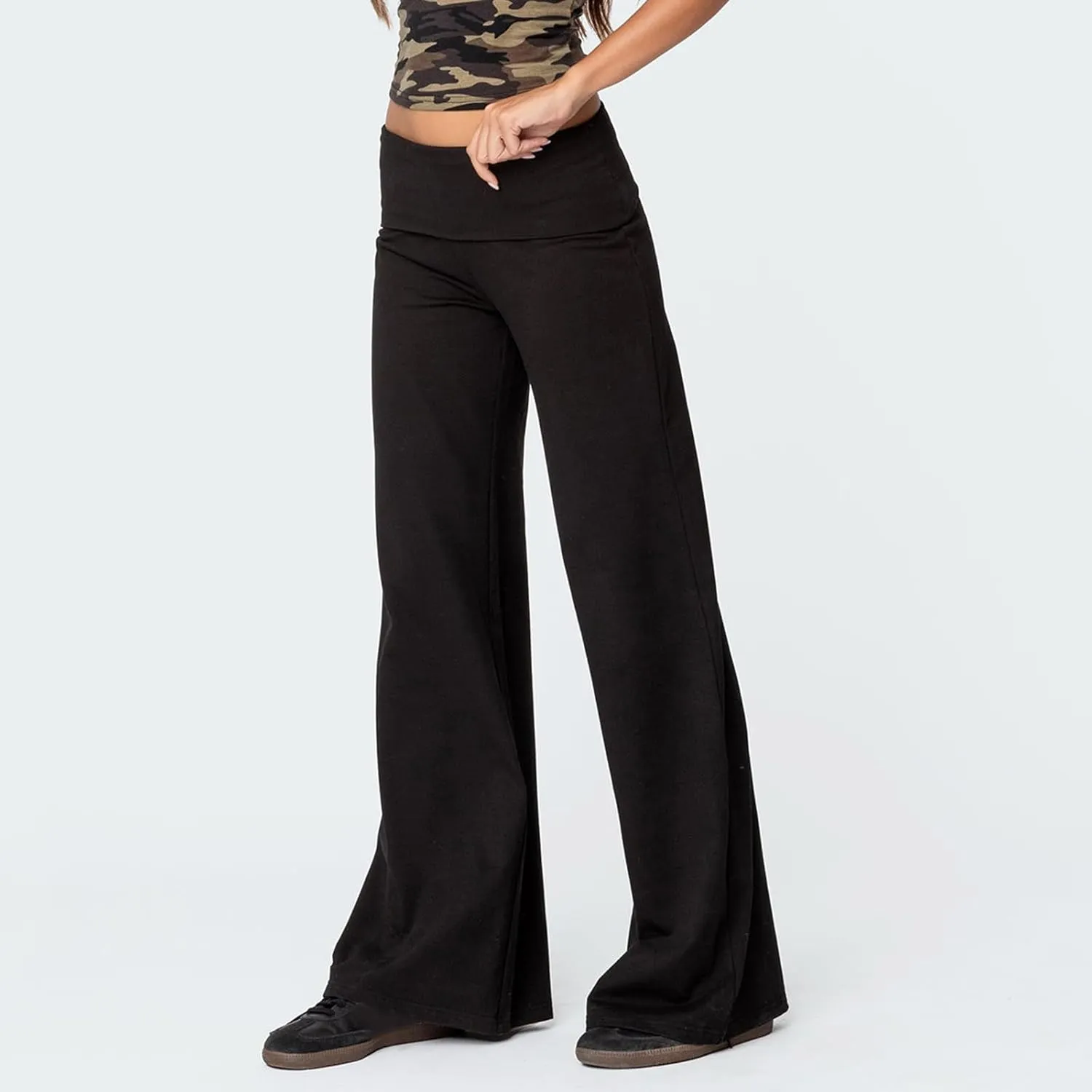 KMBANGI Women Skinny Pants Fold Over Bootcut Stretchy Yoga Flare Leggings Long Y2k Joggers Sweatpants Lounge Streetwear