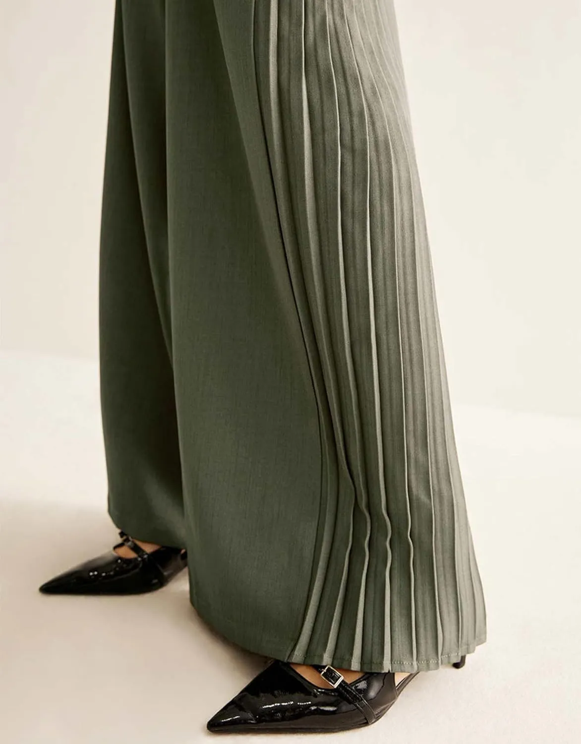 Ladyful Women's Causal Wide Leg Pants Loose Mid Waisted Side Pleated Business Outfits Long Flowy Trousers