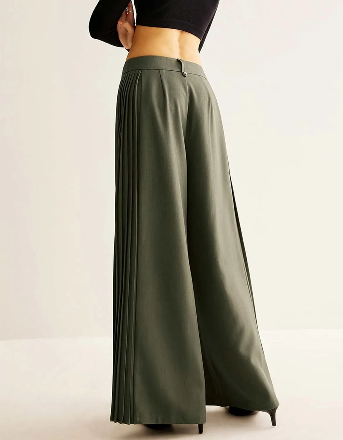 Ladyful Women's Causal Wide Leg Pants Loose Mid Waisted Side Pleated Business Outfits Long Flowy Trousers