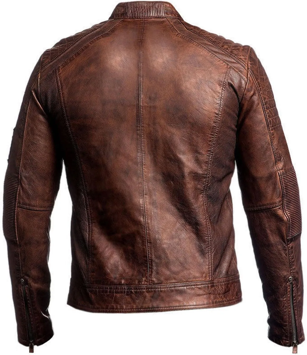 Lambskin Leather Jacket for Men - Vintage Distressed Brown Biker Coat