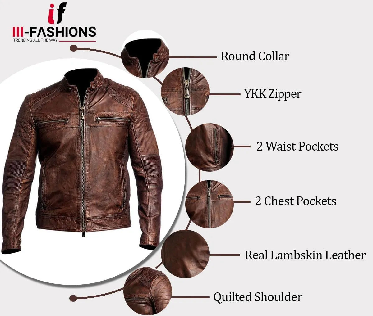 Lambskin Leather Jacket for Men - Vintage Distressed Brown Biker Coat