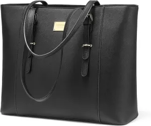 Laptop Bag for Women Large Office Handbags Briefcase Fits Up to 15.6 inch (Updated Version)-Black