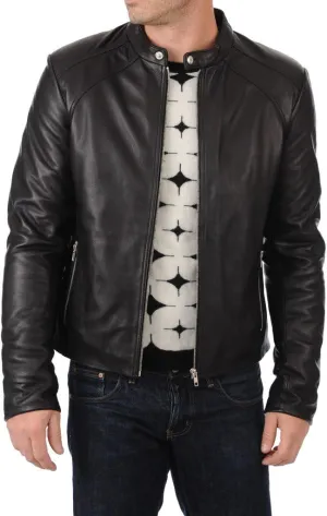 LEATHER FARM Men's Lambskin Leather Bomber Motercycle Jacket