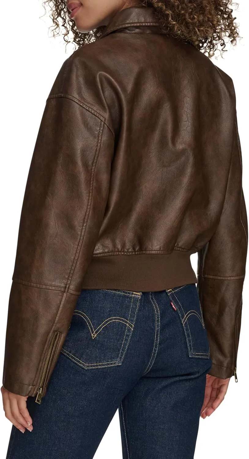 Levi's Women's Faux Leather Bomber with Laydown Collar