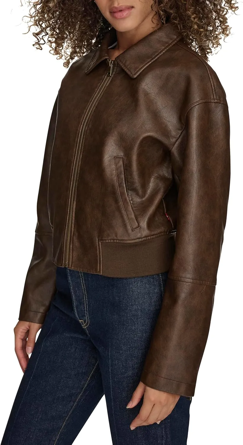 Levi's Women's Faux Leather Bomber with Laydown Collar