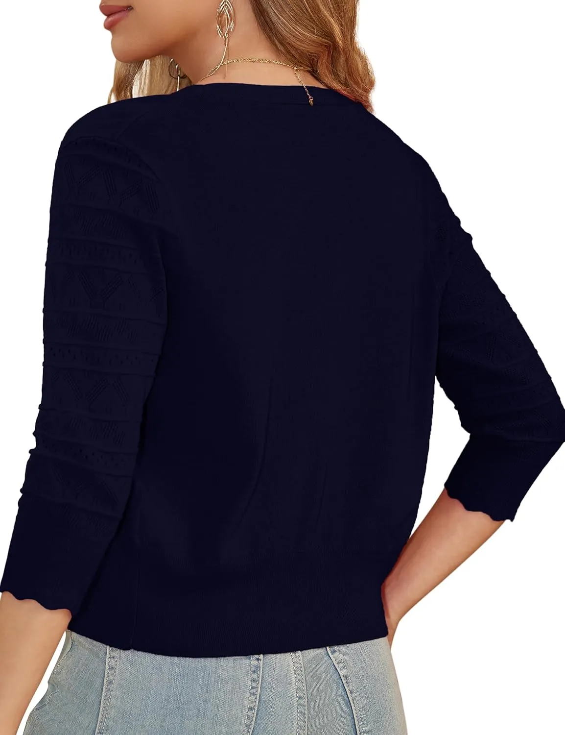 LIENRIDY Women's Crochet Cropped Cardigans Sweaters 3/4 Sleeve Open Front Bolero Shrugs, S-XL