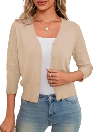 LIENRIDY Women's Crochet Cropped Cardigans Sweaters 3/4 Sleeve Open Front Bolero Shrugs, S-XL