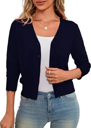 LIENRIDY Women's Crochet Cropped Cardigans Sweaters 3/4 Sleeve Open Front Bolero Shrugs, S-XL